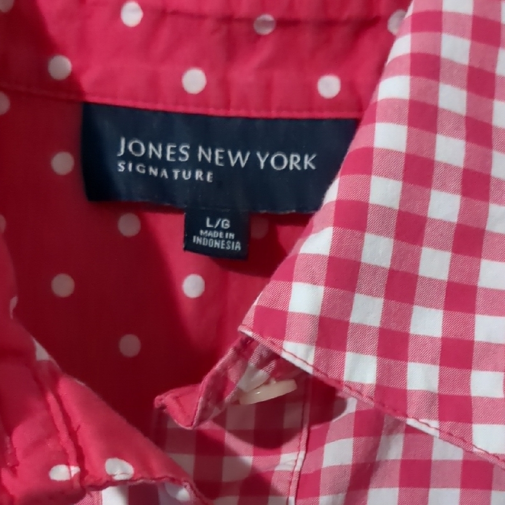 Jones New York Red Gingham Button Down Shirt - Picture 3 of 4